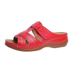 [Free Shipping] Summer New Large-Size Waterproof Sandals For Women Retro Fashion Wedge Heel Slip-On Slippers