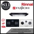 Fujioh 3 Burner Gas Hob: FH-GS5530SVGL (Black Glass) / FH-GS5530SSVSS (Stainless Steel) & Rinnai Slimline Hood: RHS329PB. 