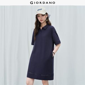 Giordano Women Lace inset pique knee-length polo dress Free Shipping 18466518