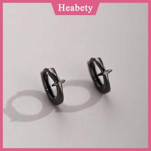 Heabety Bốn Cánh Sao Chéo Nhỏ Hoop Bông Tai Cho Nam Giới Phụ Nữ Hip Hop Retro Màu Đen Bạc Màu Đường Phố Gothic Tai Đồ Trang Sức