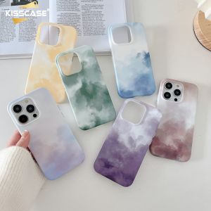 KISSCASE Oil Painting Watercolor Shade Gradual Sanding Purple Case For Iphone 14 Pro Max 13 12 Fashion Hard PC All Inclusive Shockproof Non-Slip Anti-Drop Mobile Phone Case