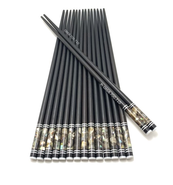 Đũa gỗ Mun sừng đầu tròn gắn vỏ bào ngư cao cấp - mun sừng chuẩn 100% ...