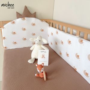 Quây cũi Mochee xô Muslin cho bé 120x70cm bộ quây giường cũi trẻ em kèm ga bọc nệm - Monnie Kids