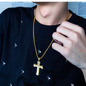 4 Colors Stainless Steel Vintage Cross Necklace Lords Prayer Pendant Hiphop Necklace For Men Women