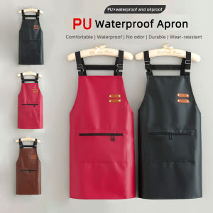 Waterproof Apron PU Leather Apron for Woodworks Cooking Black Apron Bar Apron With Zipper Pocket