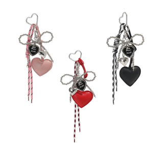 Da bóng Móc Khóa Trái tim ngọc trai giả Bowknot dây thừng bện Móc treo chìa khóa xe Charm Gắn Túi Quà Tặng Phụ kiện cho nữ Phụ nữ