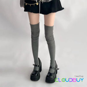 1Pair Women Thick Cotton Long Girls Long Tube School Socks Black/White/Gray Lolita JK Style Knit Stockings