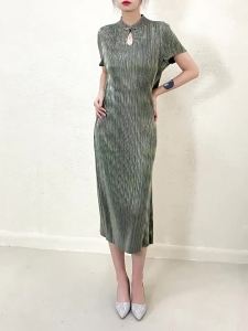 2101C One Size (45-75kg) New Chinese Style Improved Cheongsam WomenS Pleated Summer Waist Slimming A- Line Dress