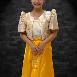 YELLOW BROCADE BOLERO FILIPINIANA AND SKIRT FOR KIDS