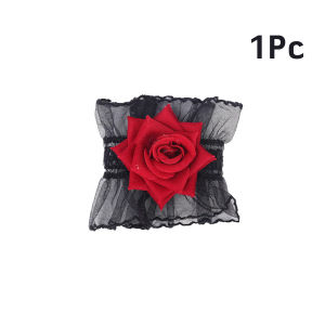 ของมาใหม่！2ชิ้น สายรัดข้อมือโลลิต้า ประดับลูกไม้ ดอกกุหลาบ สีเข้ม สไตล์โลลิต้า