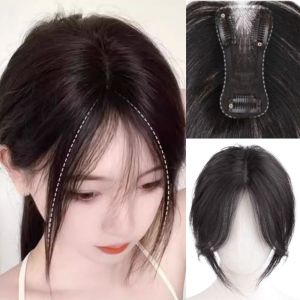 HANZE Natural Part Fake Bangs Fringe Clourse Invisible Clip-In Bang Extension Fashion Middle Part Synthetic Topper Hairpiece Women