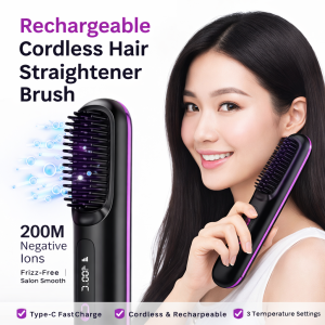 Cordless Hair Straightener Brush 4000mAh Wireless Negative Ion Comb Portable Fast Heating Curler Rechargeable Styling Tool