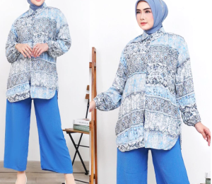 Setelan Rayon Motif Batik Modern dengan Celana Lebar - Trendi & Trendy