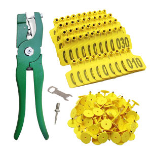 100 Sets Cow Ear Tag Set Big Size Livestock Identification Ear Tags with Animal Ear Tag Applicator Plier for Cattle Pig Goat Sheep