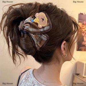 [COD] Big House Sweet Plaid Cloth Hair Claws Cute Bowknot Rabbit Bear Shark Clip For Girls Korean Style Cartoon Hair Barrettes Hair Accessory