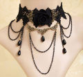 Lace Vintage lace choker necklace Fashionable Black beaded flower choker Steampunk Halloween choker for Women Wedding. 