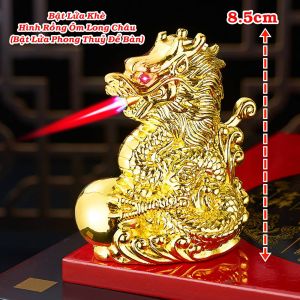 Rồng ôm long châu bật lửa khè xài ga ic chất liệu đồng mẫu để bàn phong thủy