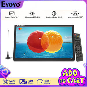 Eyoyo 16 Inch with Dual Tuner ATSC and NTSC 1366x768 Small Monitor Support HDMI AV USB and FM Radio with Battery and Car Charger Remote Control for Car RV Kitchen and Camping