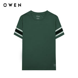 OWEN - Áo thun nam Tshirt ngắn tay Body Fit TSN231460 màu Xanh lá kẻ trắng chất liệu CVC Spandex