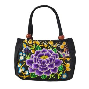COPOTIYA Leaf Embroidery Flower Handbag Bird Canvas Ethnic Style Tote Bag Sweet Phone Bag Rose Flower Shoulder Bag Outdoor