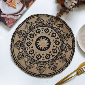 Boho Round Jute Fringe Placemat with Pompom Tassel 15inch Farmhouse Decorative Table Mats for Home Use.