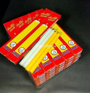 เทียนหน้าพระ เทียนกล่องคู่เบอร์ 8x2 สีขาว  เหลือง