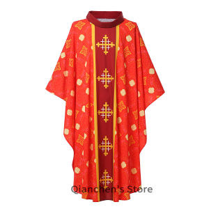Mens Church Pastor Celebrant Chasuble Priest Robe Gown Cape Cassock Vestment Costume Cross Printed for Men