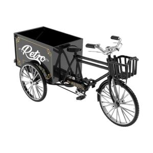 Nostalgic Metal Tricycle Model with Truck Box Simulation Retro Three Wheeled Flatbed Truck Ornament for Interior Decors