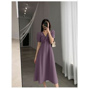 DRESS WANITA KOREA KOLILA LAVANZA DRESS KERUT POLOS CASUAL MIDI DRESS KEKINIAN