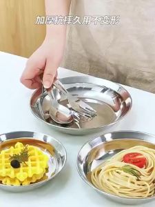 Kids Dining Plate - 316 Stainless Steel Children Baby Dinner Baby Tableware Shock-resistant Household Complementary Food Eating for Home School Lunch and Everyday Mealtimes Easy to Store