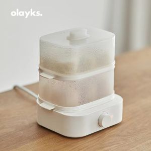 Olayks Egg Cooker Bun Steamer  Birds Nest Electric Food SteamerHousehold Multi-Functional Ceramic Mini Boiled Egg Artifact Double-Layer Breakfast Machine Detachable Steamer Student Dormitory