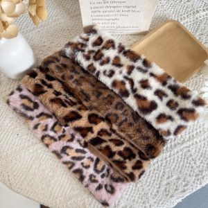 FAIRY Soft Leopard Fur Headbands Elastic Wide Windproof Plush Headwraps Daily Cozy Warm Thick Hairband Women