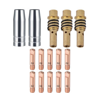 15Pcs 15AK Welding Torch Consumables 0.6mm 0.8mm 1.0mm 1.2mm MIG Torch Gas Nozzle Tip Holder of 15AK MIG MAG Welding Torch Copper Shield