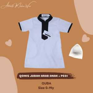 Alkhalifi Moslem Wear - Gamis Jubah Arab Anak Bayi Balita Koko Gamis Pesantren Pengajian Lebaran Aqiqah Series Lengan Pendek QUBA Warna Putih List Hitam