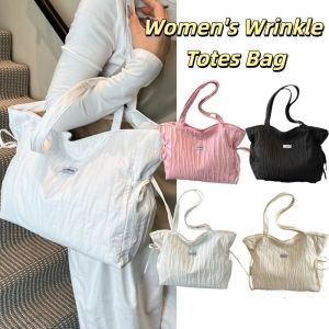 CRNGW Solid Color Womens Wrinkle Totes Bag Casual High Capacity Single Shoulder Bag Versatile Zipper Underarm Bag Female