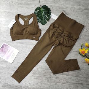 Bộ đồ tập gym yoga aerobic thể thao nữ bao gồm áo bra kèm mút và quần dài latex chun mông chất liệu thun dệt kim BINSPORTS BD243