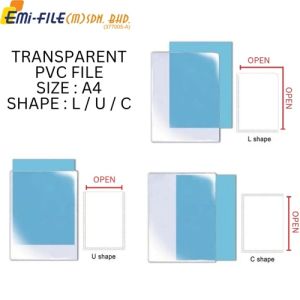 【1PACK=24PCS ! ! !】EMI Transparent PVC Holder File (L Shape / U Shape / C Shape) (PRICE FOR 1PACK)