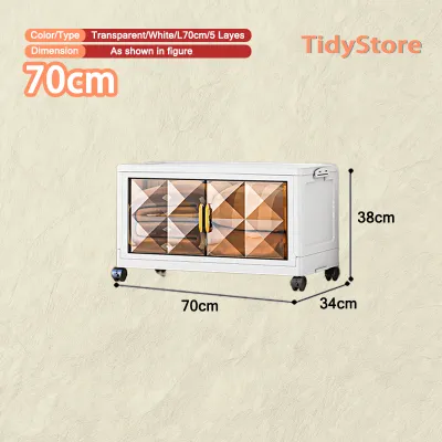 【TidyStore】Foldable Storage Cabinet (1-5 Layers) Deluxe Diamond Cabinet 2 Door Storage Cabinet With Rollers