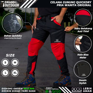 Celana Gunung Pria Panjang Mendaki Olahraga Laki Laki Dewasa Pinggang Karet Mendaki Outdoor Touring Quickdry Hitam Merah