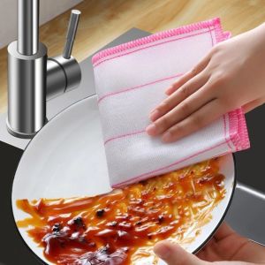 5/10PCS Reusable Kitchen Dishcloths Non Stick Oil Absorbent Rags Kitchen Rag Home Microfiber Cloth