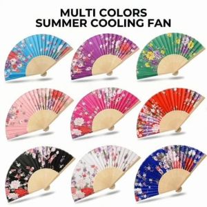 AKA Traditional Large Japanese Style Pamaypay Folding Fan Big Wooden Bamboo Ribs Sakura Pattern Handheld Fan Performance Props Cosplay Wall Decoration Oriental Traditional Fan Handicraft Souvenir Giveaway Wedding Gift Favor Props