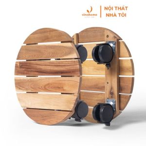 VNH-510 Đế để chậu cây giá đỡ lót chậu cây bằng gỗ hình tròn hình vuông chịu lực 80kg có bánh xe di chuyển đa năng