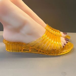 [Free Shipping] WomenS New Transparent Sandals Thickened And Breathable Stylish And Fashionable High-Heeled Chunky Heel Crystal Slippers For Outdoor Wear