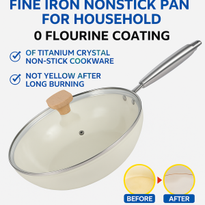 Frying Pan Non-convex Flat Bottom of Pan Ceramic Glaze Lightweight Gas Stove Healthy Eating