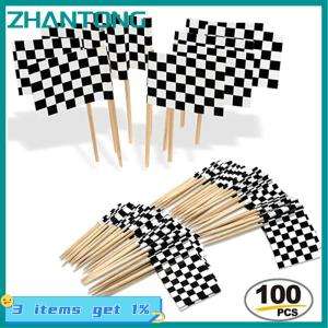 ZHANTONG 100pcs Racing FLAG toothpicks ไม้ checkered FLAG Picks อาหารเม็ดฟัน