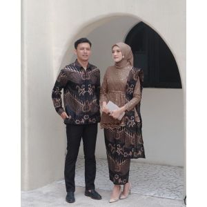 Set Kebaya Couple Modern Batik Kemeja Sarimbit Keluarga Couple Pasangan Muda Terbaru Kekinian Inggita Rose