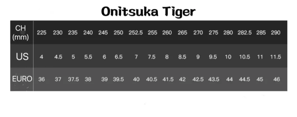 Onitsuka tiger clearance serrano size chart