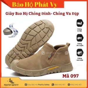 {Mũi Thép Đế Thép} Giày Bảo Hộ Không Dây MS097 Chống Đinh Chống Dập Ngón Chống Trơn Trượt Bằng Da Bò Lộn Giày Công Trình- TẶNG KÈM LÓT GIÀY