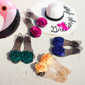 CXL แบรนด์แฟชั่นสวยชายหาดวุ้นรองเท้าแบนบิ๊กดอกไม้รองเท้าแตะ Inlay สําหรับผู้หญิง (35-40 ขนาด)