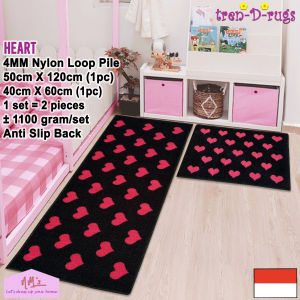 Tren-D-rugs Karpet Keset kaki love alas lantai dapur kamar tidur ruang tamu panjang lorong runner kitchen mat anti slip 1 set isi 2 pcs - 50 cm x 120 cm ( 1 pc ) + 40 cm x 60 cm ( 1 pc ) - NMs